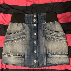 Baby Phat Women's Mini Denim Skirt - Blue and Black